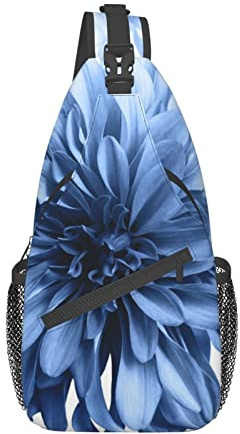 Aotximlat Sac à dos à bandoulière imprimé fleur de dahlia bleu pour homme femme sac à dos à bandoulière randonnée sport sac d'école, Fleur de dahlia bleue., taille unique