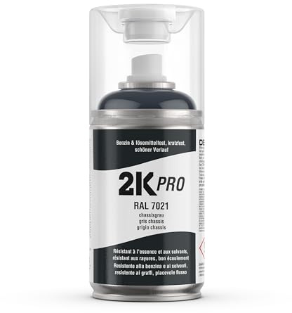 2K PRO 2K Spraydose 250ml - 2 Komponenten Sprühlack, Schnelltrocknender Spritzlack, UV-Beständig, Stoss- und Kratzfest | RAL7021 - Chassisgrau Glanz