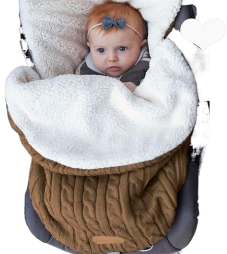 Baby Sleeping Bag fits Infant Newborn,Warm Baby Sleeping Bag,Winter Newborn Knit Wool Swaddling Blanket Kid Sleepsack Footmuff Stroller Knitted Sleep Nest Sack (Brown, One Size)