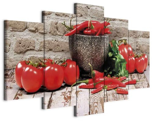 murando - Akustikbild für Küche 225x112 cm Bilder mit Akustikschaumstoff Hochleistungsschallabsorber Schallschutz Leinwandbild XXL 5 tlg Wandbild Gemüse Paprika Tomato j-C-0055-b-n