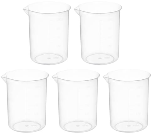 PATIKIL 250ml Measuring Cups, 5Pcs Polypropylene Beakers Graduated Measuring Pitcher Beakers with and Spout for Lab Experiments, Baking and Cooking, Transparent