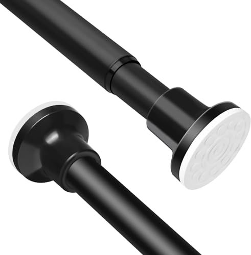 Duschvorhangstange Schwarz, Teleskopstange Ausziehbar 76-132cm, Ø25mm Gardinenstange ohne Bohren für Badezimmer, Balkon, Schrank,Fenster