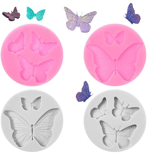 Mabor 4 Stück Schmetterling Gießformen Silikonformen | 3D Schmetterling Silikonform Cute Fondant Formen für DIY Keks Kuchendekoration Weiche Süßigkeiten Kerze