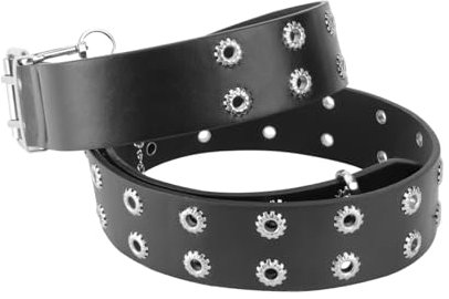 TINEASUR 1Stk Zweireihiger Zahnriemen Damen Jeansgürtel Nietengürtel Jeansgürtel mit Öse Doppelloch-Ösengürtel frauengeschenk lederband Gear Belt stylischer Gürtel Hüftgurt Kunstleder Black