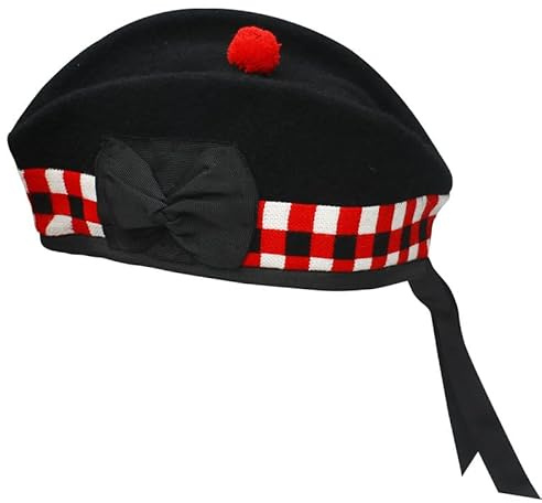 BELGLY Glengarry Cap-Cappello scozzese tradizionale, 100% lana, tartan di lana acrilica, accessori per kilt/cornamuse, nastro di cotone in poliestere, 55