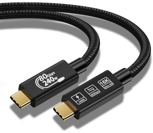 YIWENTEC 80 Gbit/s Thunderbolt 5 kompatibles Kabel mit bis zu 120 Gbit/s Bandbreitenverstärkung und 240 W Ladeleistung, kompatibel mit Thunderbolt 4, USB 4 und USB-C (2 m)