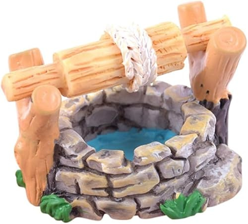 Haohaiblooms Décoration de jardin miniature en résine avec poignée mobile et seau, puits en pierre pour maison de poupée, nains de jardin, 3,9 x 2,8 cm