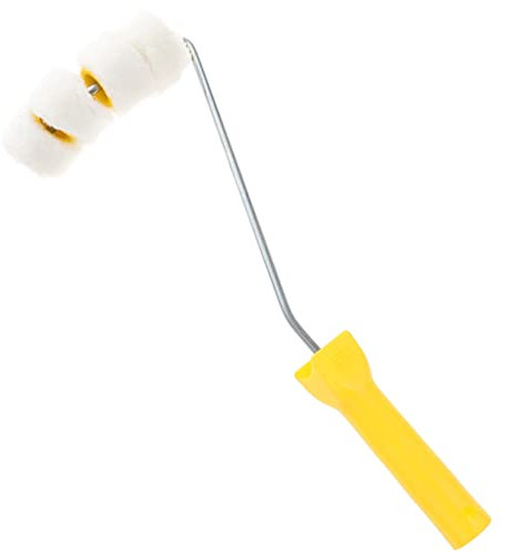 FOYTOKI Paint Roller Brush 4-Wheel Tube Paint Brush for Wall Painting with Acrylic White Medium Bristles, Portable Household Roller Tool for Seam and Corner Painting