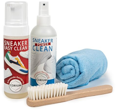 CORIUM, Sneaker Reiniger Set, Effektive Reiniger, Holzbürste & Mikrofasertuch, Set