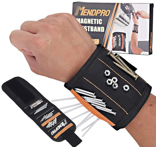 MENDPRO Pulsera magnética para herramientas, tornillos, clavos y brocas, correa magnética hecha de 15 imanes fuertes, soporte magnético de muñeca, regalo de herramientas para hombres, papá, marido,