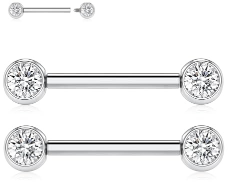 AROWRO 14 g tungpiercing bröstvårtstavar bröstvårtspiercing smycken titan tungstänger bröstvårtningsringar inre gänga tungpiercing platt ryggdel bropiercing smycken