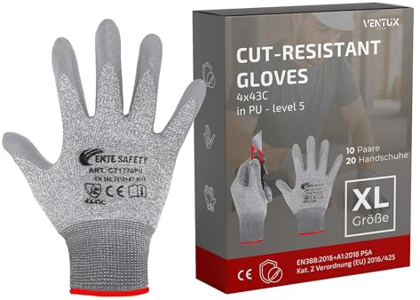 VENTUX GEAR Schnittschutzhandschuhe 10 Paar XL – Schutzstufe 5 EN388 – PU-Beschichtet Gartenarbeit Heimwerken