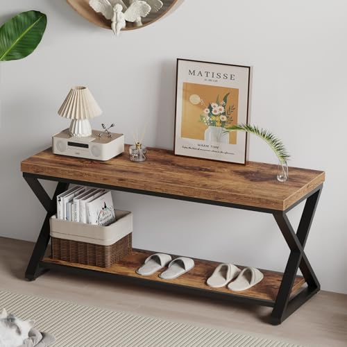IBF 100 cm Rustikal Braun Moderne Schuhbank Schuhschrank Sitzbank mit Stauraum | Industrielle Schuhbänke für Wohnzimmer, Bauernhaus, Foyer, Bänke für Schlafzimmer, Esszimmer, 99 cm