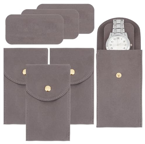 BENECREAT 4 pochette de Montre Portable en Velours Sac de Voyage pour Montre Grise Sac de Rangement pour Montres de 13x7.5cm pour Hommes et Femmes