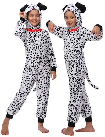 Wizland Dalmatin, onesie, barn, 101, djurkostym, fleece, prickig hunddräkt för barn, mjuk 6–8 år