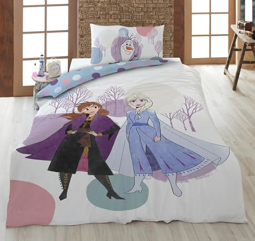 Aymax Bettwäsche Eiskönigin für Einzelbett, Bettbezug 160 x 210 cm + Kissenbezug 65 x 100 cm, 100 % Baumwolle, Schweizer Größe