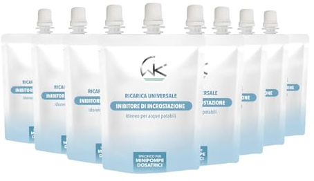 WK – 8 Sacchetti da 250 grammi di Polifosfato Liquido per Caldaia, Ricarica Universale Specifica per Mini Pompe Dosatrici, Funge da Anticalcare e Anticorrosivo.