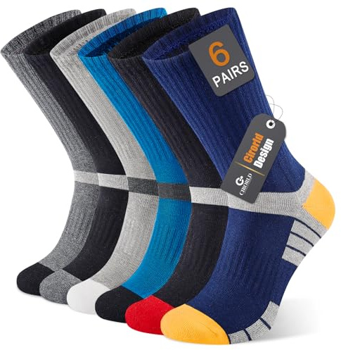 Cirorld Men's Cushioned Moisture Wicking Breathable Crew Socks, 6 Pairs | Combed cotton,Fully cushioned Anti-blister sole,Arch support,Reinforced heel & toe,Breathable,Moisture-wicking,Soft touch