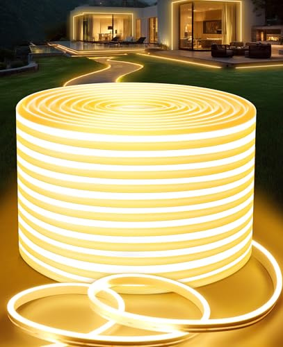 Lamomo Outdoor LED Strip Light 30M, Waterproof Dimmable Neon Light Strip, 24V Warm White Flexible Cuttable Rope Lights for Kitchen Bedroom Garden,Outdoor Indoor Decor