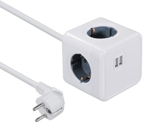 MAXTRACK Cube multiprise NV82L 4 Compartiments avec 2 Ports USB, multiprise Peu encombrante avec Support de Montage, multiprise avec Prises de Charge USB, Compact et Polyvalent