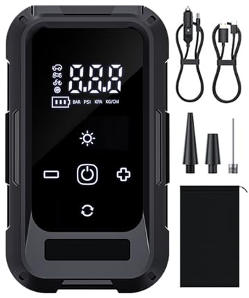 Compressore d'aria senza fili, manometro digitale, batteria ricaricabile USB da 14 cm, strumento di gonfiaggio compatto per garage, campeggio, viaggi su strada, pendolari, moto