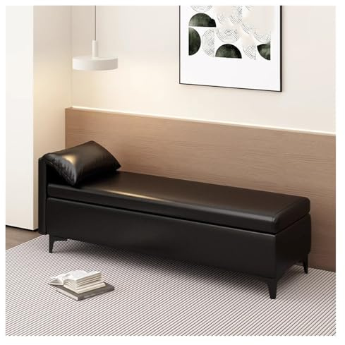 WIGSELBL Beistellbank mit Kissen, gepolsterte Sofa-Ottomane, lange schmale Bank für den Eingangsbereich, Kunstleder-Ottomane, Aufbewahrungskiste mit Stauraum (Nero, 120 cm)