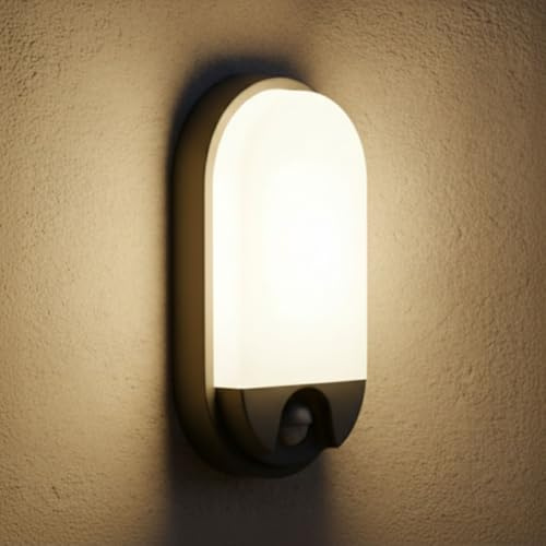 Miratic Lampada da Esterno Con Sensore di Movimento PIR Portata di 9m Luce Bianca Calda 3000K 10W 800lm Applique da Esterno Ideale per Terrazza Balcone Giardino IP54 Colore Grigio