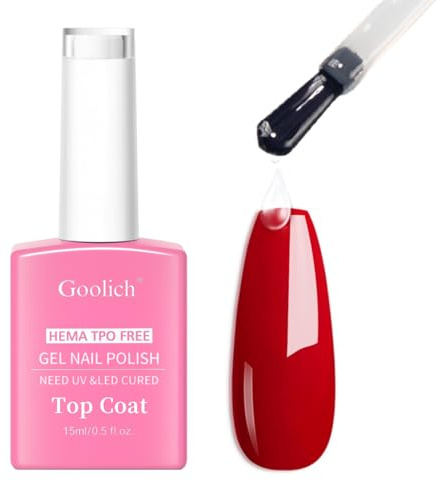 Goolich No Wipe Top Coat UV Nagellack, 15ML HEMA & TPO Frei Glasig Klarer Hochglanz Shine Top Coat Gel UV LED Nagel Langzeit Maniküre Salon für Frauen Mädchen