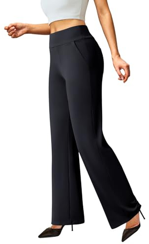 FireSwan Womens Dress Pants Stretchy Wide Leg Work Pants Business Casual Trousers Pull On Office Slacks with 4 Pockets Black