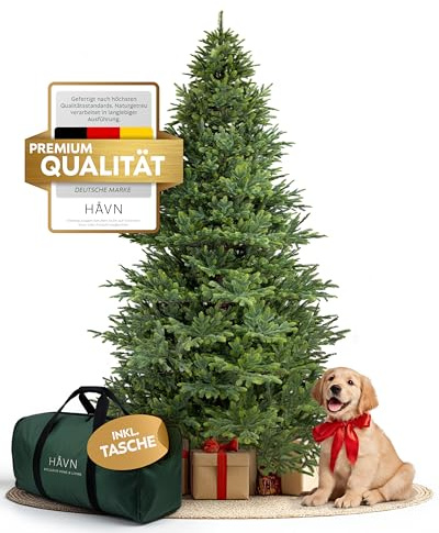 Håvn Albero di Natale Artificiale in 100% Stampaggio a Iniezione – Tronco Naturale, Rami Extra Fitti, con Base in Legno e Sacca – Abete Premium