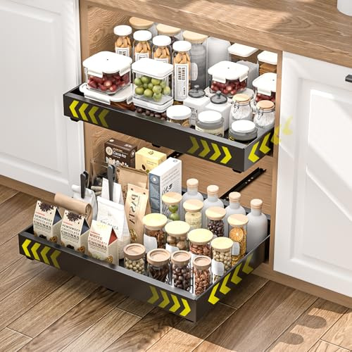 Diealles Shine Teleskopschublade, 2 Stück Einstellbare Breite 31-52CM Ausziehbare Schublade Küche, Ohne Bohren Küchenschrank Organizer Ausziehbar für Kitchen