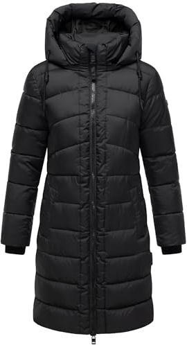 MARIKOO Damen Langer Wintermantel warmer Steppmantel mit abnehmbarer Kapuze Kaltnäschen 16 S-3XL