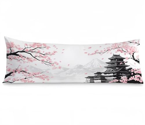 Kissenbezug 40 x 120 Seitenschläferkissen Bezug japanisch Kissenbezug Kirschblüten Kissen seitenschläfer Leinen Verbessern Sie Schlafqualität Pillow Case für Sofa Wohnzimmer Deko Schlafzimmer,Model756