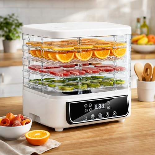 Deshidratador deshidratador con 5 bandejas de altura ajustable, indicador LED, para alimentos, setas, frutas, carne, pescado, verduras, sin BPA