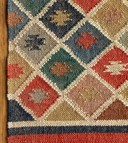 THE PIKKU INTERNATIONAL Kilim P-KLM19 Tapis rectangulaire en laine et jute tissé à la main pour maison moderne salon, chambre à coucher 90 x 300 cm