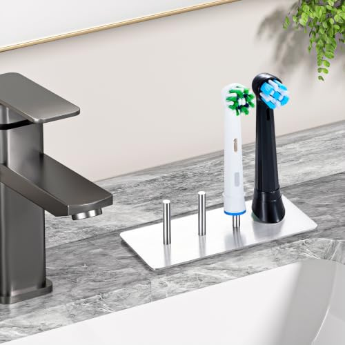 LOXSUN Zahnbürstenhalter für 4 Bürstenköpfe, Aufsteckbürsten Halter aus Edelstahl, senkrechter Elektrische Zahnbürste Halterung, Zahnbürstenkopf Halter – ideal für Waschbecken im Badezimmer(Silber)