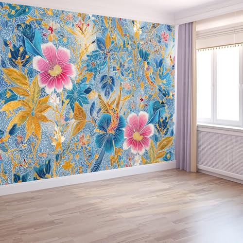 Cinese Carta Da Parati, Retro Fiori Uccelli Murale 250 X 175 Cmnon Tessuto Carta Da Parati Blu Per Camera Letto Tv Decorazione Sfondo Fotomurali In Murale Alla Moda Da Muro