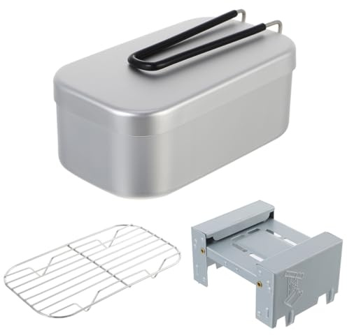 NESTINGHO Set da 3 Pezzi di Gavetta da Campeggio in Lega di Alluminio Manico Pieghevole Leggero, per Ufficio e Scuola, Kit Cucina Portatile per Esterni