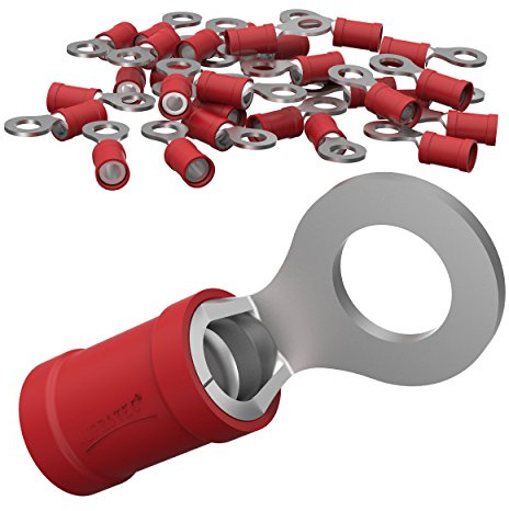 AUPROTEC 25x Ringkabelschuhe 0,5-1,5 mm² rot Loch-Ø M8 Teillisoliert PVC RV Kabel-Verbinder aus Kupfer verzinnt