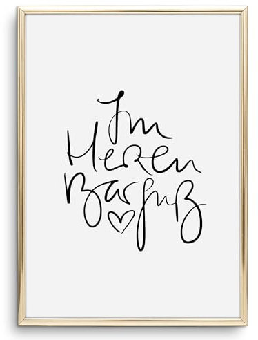 Tales by Jen Kunstdruck, Sprüche Poster: Im Herzen Barfuß | Stilvolles Premium Poster auf hochwertigem Papier | Moderne Wohnzimmer Deko, schwarz weißes Handlettering Wand Bild | Ohne Bilderrahmen