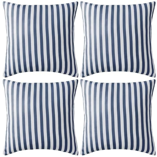 vidaXL Lot de 4 Oreillers d'Extérieur, Cousins de Balcon, Oreillers de Sièges, Décoration de Patio Jardinage Jardin Terrasse, Impression Rayure Bleu