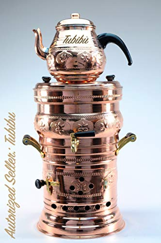 Tubibu Samovar Tea Pot Set - Charcoal Handmade Real Copper (Medium)