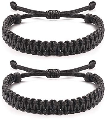 Jeka Valentines Day Gifts for Teens Teenagers, Friendship Bracelets Paracord Rope Surfer Braided Bracelets for Men Black