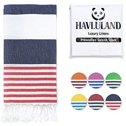 HAVLULAND Turkish Beach Towels Oversized Bath Towel Bulk Quick Dry Sand Free Light Weight Extra Large Big Pool Blanket Adult Travel Women Must Have Clearance Vacation Essentials (Navy/Red)