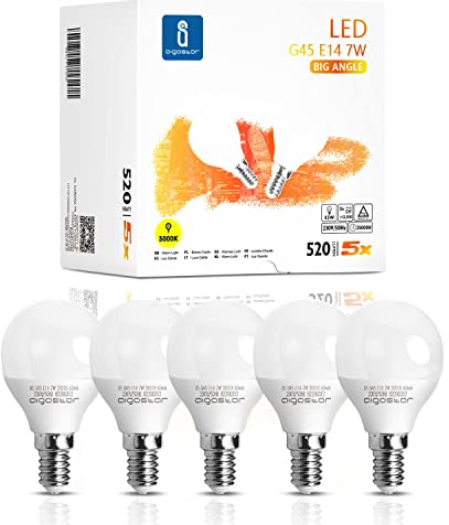 Aigostar Led E14 Warmweiß 7W Leuchtmittel Lampe Glühbirnen 3000K 620 Lumen Abstrahlwinkel 180 Grad Energiesparend, Multipack mit 5 Lampen