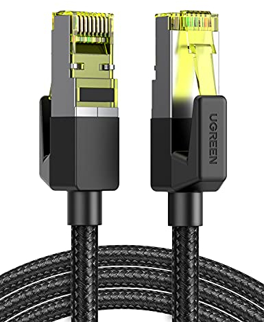 UGREEN Cat 7 Câble Ethernet Réseau RJ45 10Gbps 600MHz Double Blindage Noyau de Cuivre Nylon Tressé Compatible avec Routeur Switch Modem Décodeur TV Box PS5 PS4 Xbox Console de Jeux PC (0.5M)