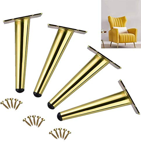 MFLASMF 4 Piece Golden DIY Sofa Legs,Metal Furniture Legs,Cone Table Legs,TV Cabinet Feet,Coffee Table Chair Foot,Bed Legs,Kitchen Foot for Desk Dining,Can Bearing 800kg,100mm-720mm(oblique600mm)
