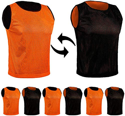 SPORTSBIBS 6er Pack Fußball-Camisoles für Kinder und Erwachsene - 6er Pack - zweifarbige Spiralcamisole, Trainings-Camisole, zweiseitige Markierungshemd für Herren, Damen, Junior, Senioren