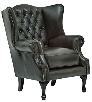 Woodkings Chesterfield Ohrensessel Pittsfield Echtleder antik Grün | Bürosessel, Lesesessel, Federkern, Englisches Design, Stilsessel