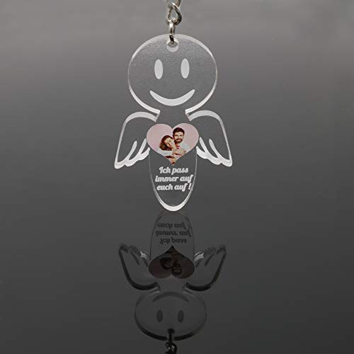 MyPrezzie Schutzengel Schlüsselanhänger personalisiert mit deinem eigenem Foto/Bild mit Botschaft| Geschenk Glücksbringer